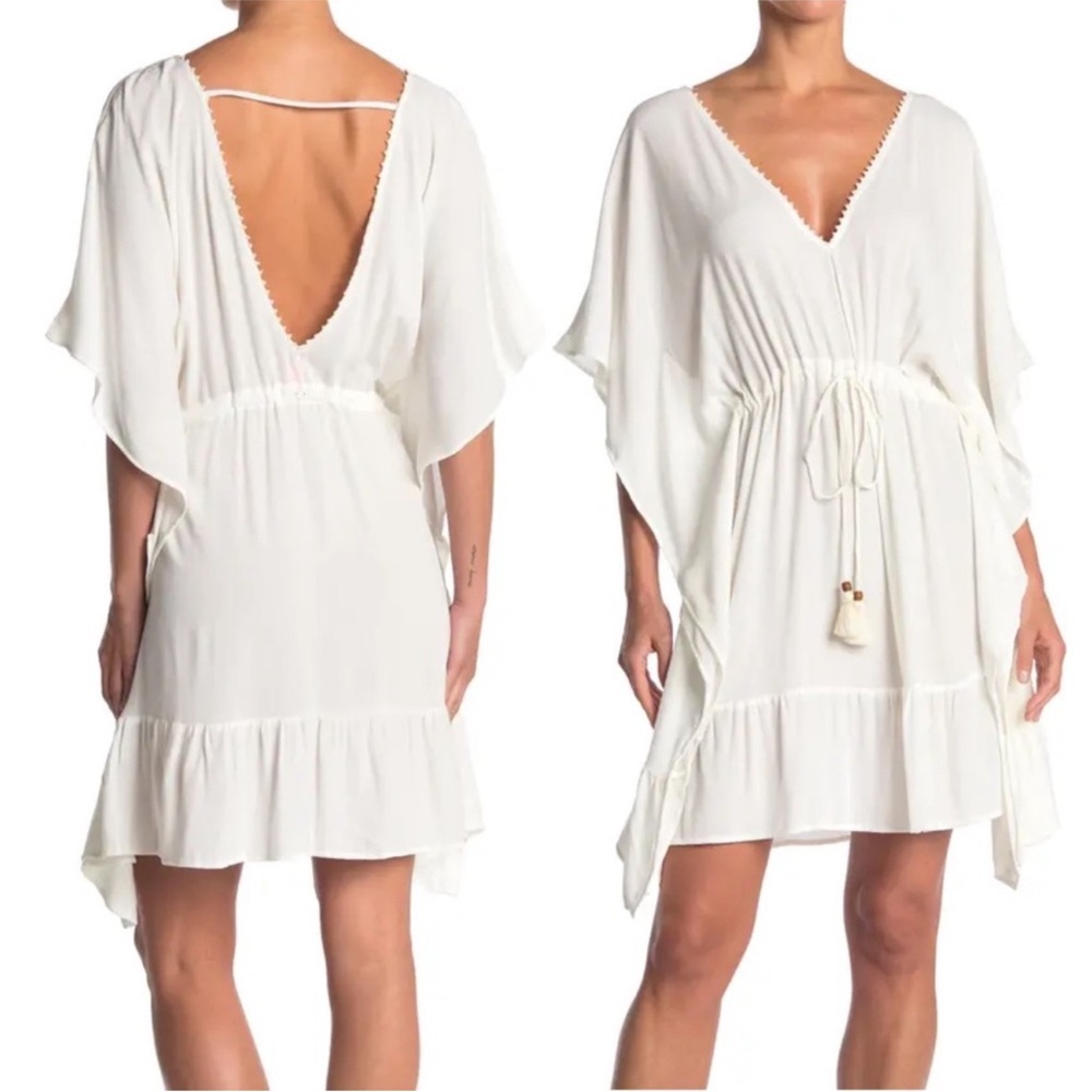 Maaji White/Cream Beaded V-Neck Swim Bluebell Kaftan